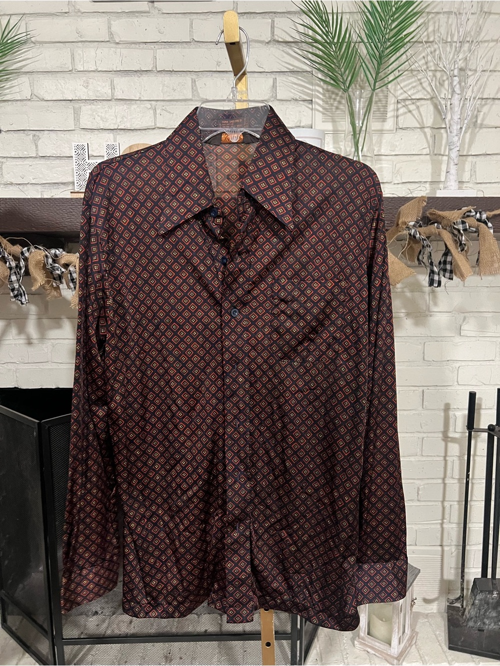 Vintage Huk A Poo Men's Casual Button-Down Geometric Print Shirt -